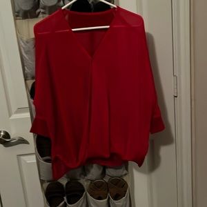 Sexy Red Sheer Chiffon Batwing Blouse - size M